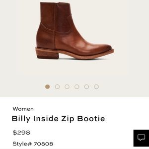 New In Box Red Frye Billy Inside Zip Bootie Size 8.5